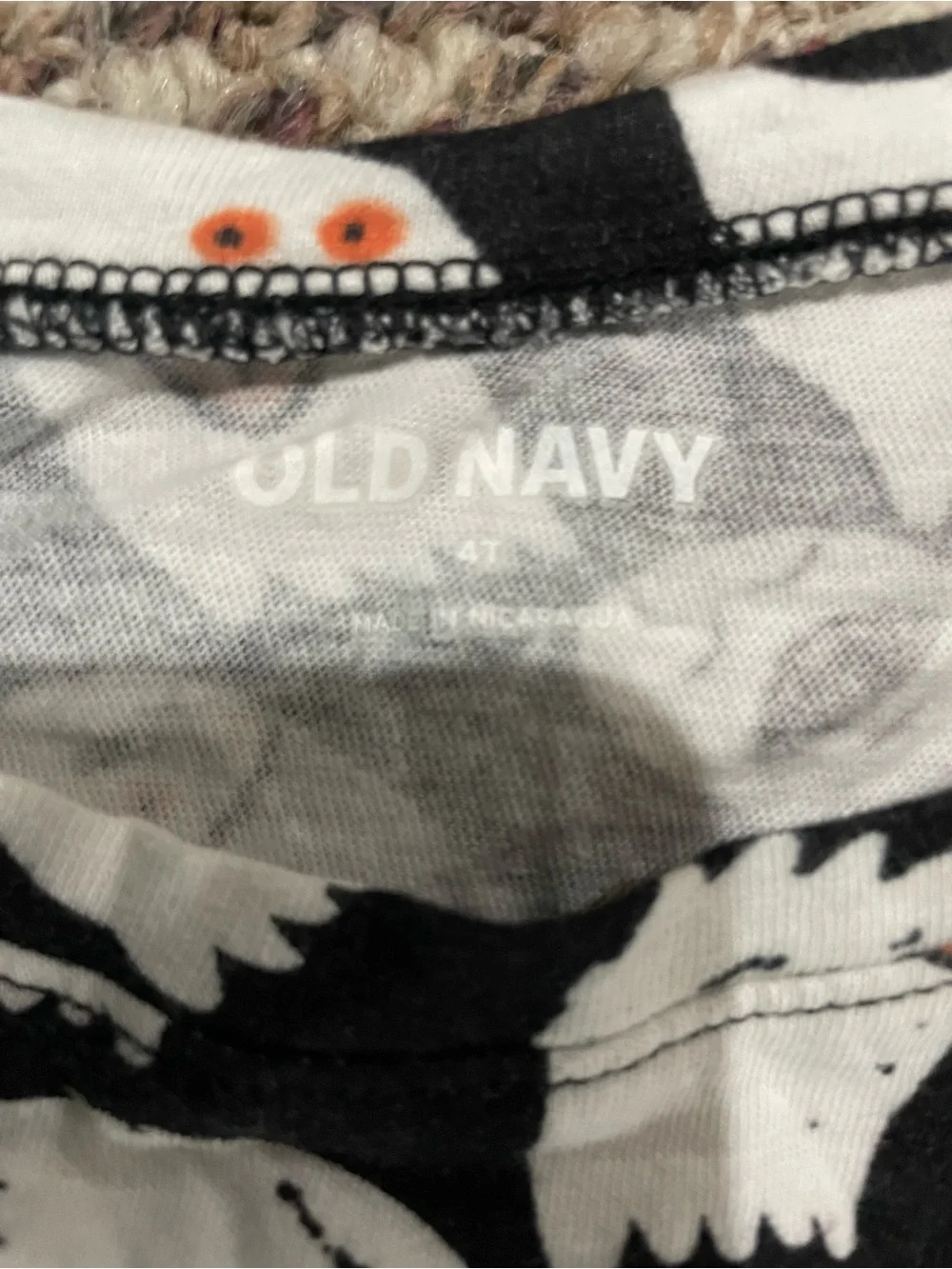 Old Navy Black Long-Sleeve Halloween Ghost Tee with Orange Accents